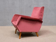 Gio Ponti Pair of Gio Ponti Armchairs in Coral Red Velvet and Beech Asko Finland 1957 - 3966622