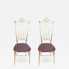 Gio Ponti Pair of High Back Italian Brass Chairs - 597549