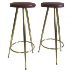 Gio Ponti Pair of Italian Mid Century Modern Brass Bar Stools by Gio Ponti - 3554832