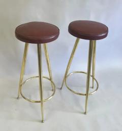 Gio Ponti Pair of Italian Mid Century Modern Brass Bar Stools by Gio Ponti - 3554855
