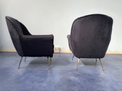 Gio Ponti Pair of Italian Midcentury Midnight Blue Velvet Armchairs Gio Ponti Style 1950s - 2599916