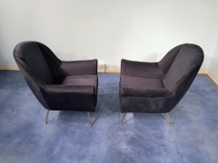 Gio Ponti Pair of Italian Midcentury Midnight Blue Velvet Armchairs Gio Ponti Style 1950s - 2599919