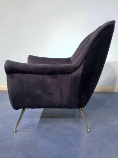 Gio Ponti Pair of Italian Midcentury Midnight Blue Velvet Armchairs Gio Ponti Style 1950s - 2599925