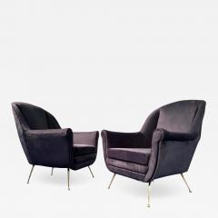 Gio Ponti Pair of Italian Midcentury Midnight Blue Velvet Armchairs Gio Ponti Style 1950s - 2603081