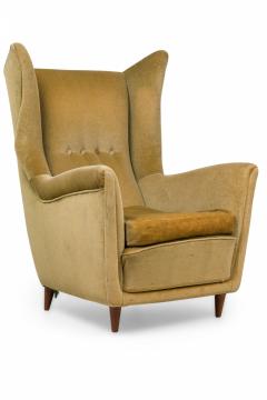 Gio Ponti Pair of Italian Modern Gold Velvet Upholstered Lounge Armchairs - 4274763