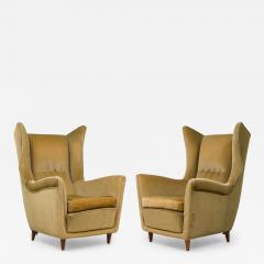 Gio Ponti Pair of Italian Modern Gold Velvet Upholstered Lounge Armchairs - 4298181