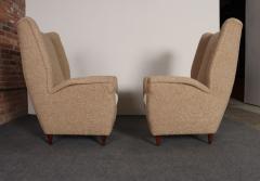 Gio Ponti Pair of Italian Modernist High Back Lounge Chairs in Two Tone Boucl and Walnut - 4611620