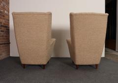 Gio Ponti Pair of Italian Modernist High Back Lounge Chairs in Two Tone Boucl and Walnut - 4611623