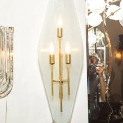Gio Ponti Pair of Mid Century Modern Diamond Glass Sconces w Brass Fittings by Gio Ponti - 2660388