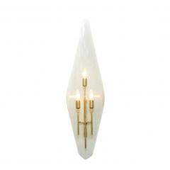 Gio Ponti Pair of Mid Century Modern Diamond Glass Sconces w Brass Fittings by Gio Ponti - 2660389