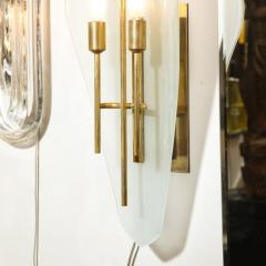 Gio Ponti Pair of Mid Century Modern Diamond Glass Sconces w Brass Fittings by Gio Ponti - 2660412