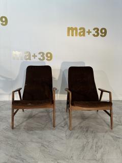 Gio Ponti Pair of Reclining Wingback Armchairs by Paolo Buffa 1950 - 3456474
