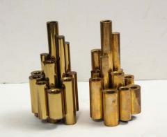 Gio Ponti Pair of Vintage Polished Brass Tubular Candleholders in the Style of Gio Ponti - 3221937
