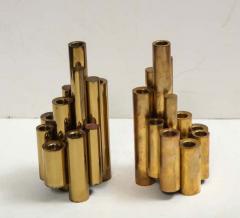 Gio Ponti Pair of Vintage Polished Brass Tubular Candleholders in the Style of Gio Ponti - 3221938