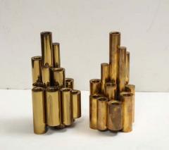 Gio Ponti Pair of Vintage Polished Brass Tubular Candleholders in the Style of Gio Ponti - 3221939