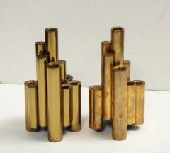 Gio Ponti Pair of Vintage Polished Brass Tubular Candleholders in the Style of Gio Ponti - 3221940
