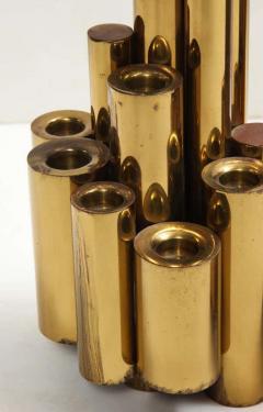 Gio Ponti Pair of Vintage Polished Brass Tubular Candleholders in the Style of Gio Ponti - 3221943