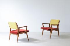 Gio Ponti Pair of modernist walnut armchairs in the style of Gio Ponti - 3891506