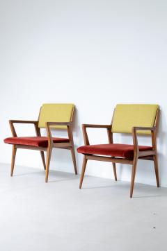 Gio Ponti Pair of modernist walnut armchairs in the style of Gio Ponti - 3891539