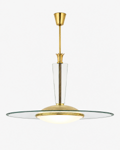 Gio Ponti Rare Ceiling light in Beveled Glass Opaline Glass and Brass by Fontana Arte - 4806347