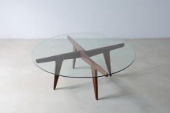 Gio Ponti Rare four crossed wooden spokes coffee table with glass top  - 3434026