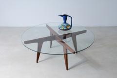 Gio Ponti Rare four crossed wooden spokes coffee table with glass top  - 3434027