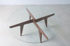 Gio Ponti Rare four crossed wooden spokes coffee table with glass top  - 3434034