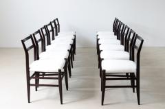 Gio Ponti Rare set of 12 chairs in anthracite stained wood with fabric covering  - 3732365