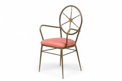 Gio Ponti Set of 4 Gio Ponti Italian Ships Wheel Brass Frame Rose Pink Upholstered Chairs - 2787172