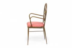 Gio Ponti Set of 4 Gio Ponti Italian Ships Wheel Brass Frame Rose Pink Upholstered Chairs - 2787173