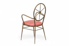 Gio Ponti Set of 4 Gio Ponti Italian Ships Wheel Brass Frame Rose Pink Upholstered Chairs - 2787174