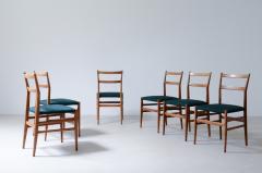 Gio Ponti Set of 6 chairs in black stained wood with fabric covering  - 3387223