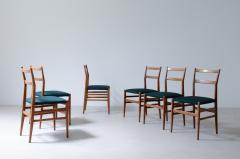 Gio Ponti Set of 6 chairs in black stained wood with fabric covering  - 3387232