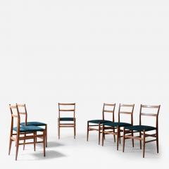Gio Ponti Set of 6 chairs in black stained wood with fabric covering  - 3391163