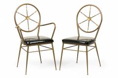 Gio Ponti Set of 7 Gio Ponti Italian Ships Wheel Brass and Black Patent Leather Chair Set - 2787180