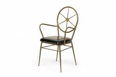 Gio Ponti Set of 7 Gio Ponti Italian Ships Wheel Brass and Black Patent Leather Chair Set - 2787182