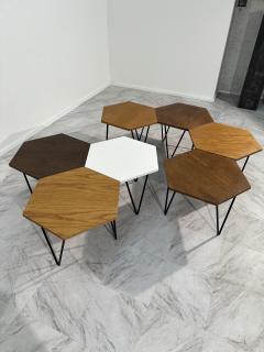 Gio Ponti Set of 7 Gio Ponti Modular Hexagonal Coffee Tables ISA Bergamo Italy 1950s - 3459801