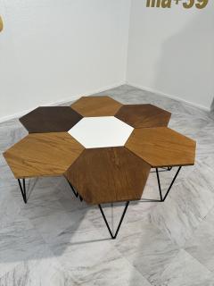Gio Ponti Set of 7 Gio Ponti Modular Hexagonal Coffee Tables ISA Bergamo Italy 1950s - 3459802
