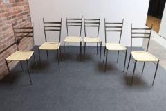 Gio Ponti Set of Six Italian Modernist Steel and Brass Dining Chairs After Gio Ponti - 4365044