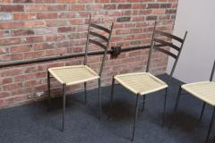 Gio Ponti Set of Six Italian Modernist Steel and Brass Dining Chairs After Gio Ponti - 4365050