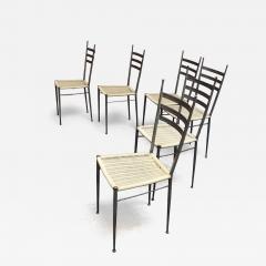 Gio Ponti Set of Six Italian Modernist Steel and Brass Dining Chairs After Gio Ponti - 4369156