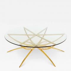 Gio Ponti Solid Brass Midcentury Italian Modern Round Glass Top Spider Cocktail Table - 2459813