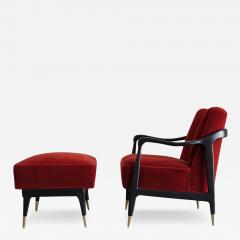 Gio Ponti Style Accent Chair and Footstool in Mohair C 1950s - 4020143