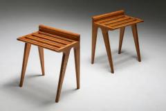 Gio Ponti Suitcase Holders by Gio Ponti in Oak and Brass 1950s - 3461325