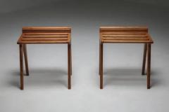 Gio Ponti Suitcase Holders by Gio Ponti in Oak and Brass 1950s - 3461331