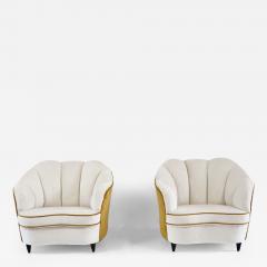 Gio Ponti pair of Gio Ponti velvet bicolor white and yellow armchairs Casa Giardino 1940 - 3188918