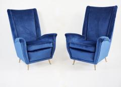 Gio Ponti pair of blu velvet Gio Ponti bergere wingback armchairs by ISA 1950 - 2733040