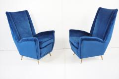 Gio Ponti pair of blu velvet Gio Ponti bergere wingback armchairs by ISA 1950 - 2733043