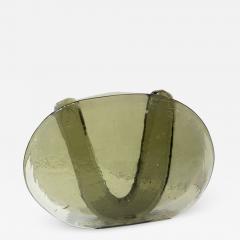 Giorgio Ferro 1970s Vintage Abstract Italian Smoked Amber Murano Glass Oval Flower Vase - 2343442