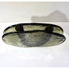 Giorgio Ferro 1970s Vintage Abstract Italian Smoked Black Murano Glass Oval Flower Vase - 2338163